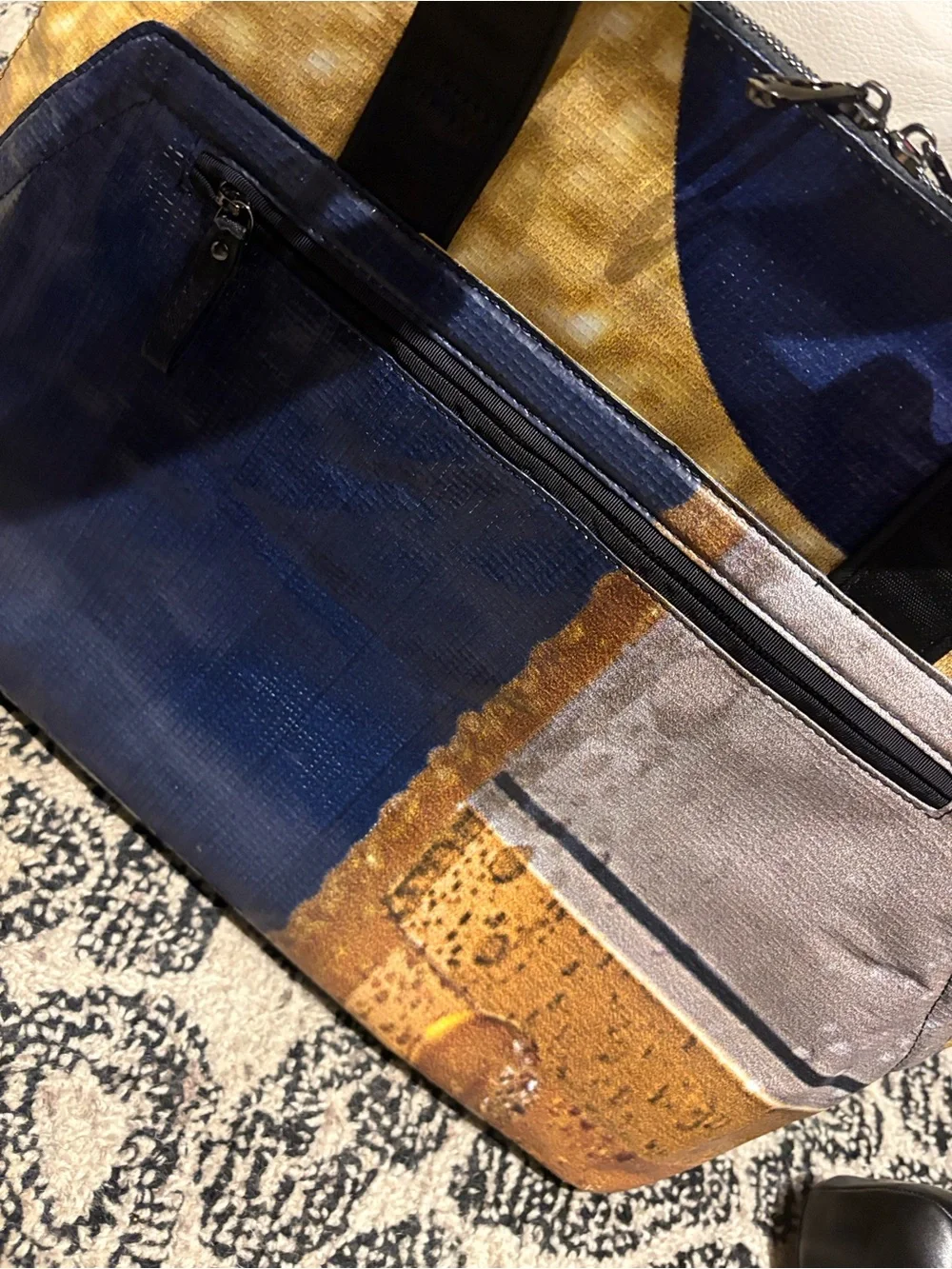RAREFORM Men's Colorblock Canvas Tote Bag in Navy, White & Yellow